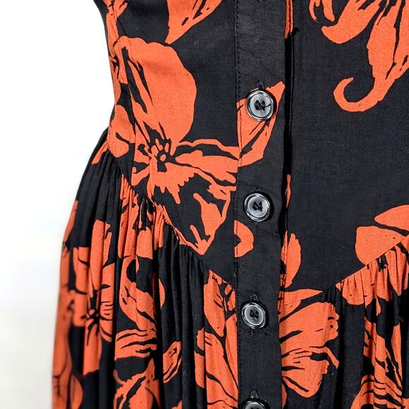 Free People The Perfect Sundress Small Floral Button Front Midi Boho Brown Black - Picture 6 of 14